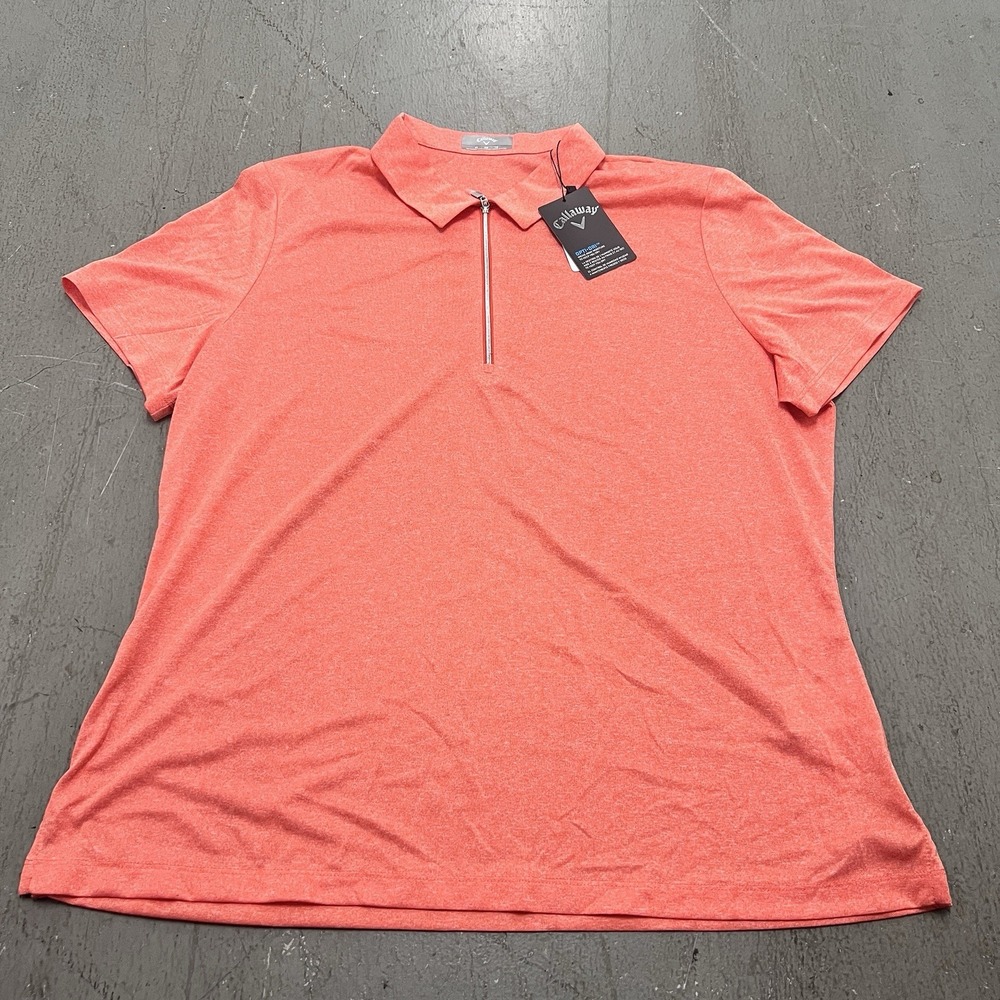 Callaway Women's Opti-Dri Coral Orange 1/4 Zip Golf  Polo Shirt Size XL‎